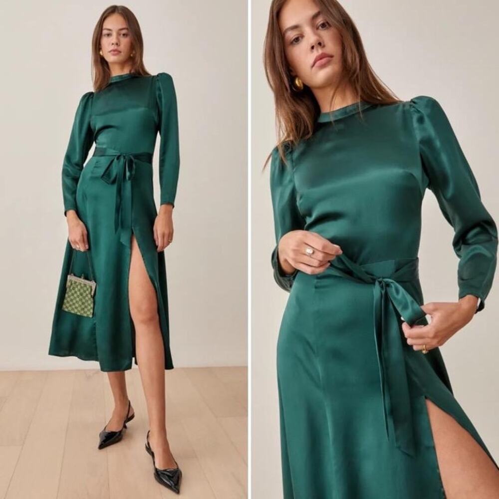 Reformation Julius Silk Midi Dress – Dark Green